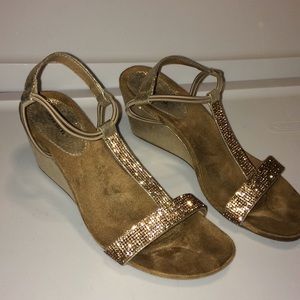 Gold sequence wedge dress shoe